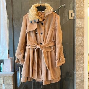 Tan Faux Fur Pea Coat